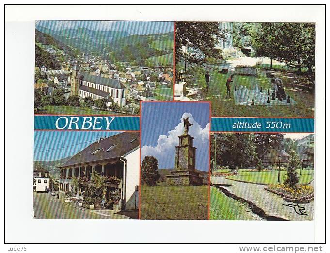 ORBEY -  5 Vues  :  Vue Générale - Le Parc - Rue Charles De Gaulle - Statue St Genest - Orbey