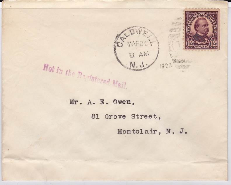 1923  Cleveland 12¢ Scott 564  FDC Unofficial Caldwell NJ Hand-cancel   Addressed Owen  Rare Postal Marking - 1851-1940