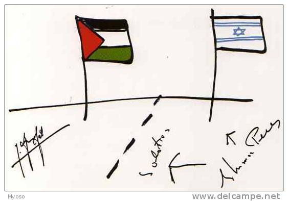 Illustrateur PLANTU Proche Orient 1991 Et 1992 Dessin De Plantu Paraphe Par Yasser Arafat Et Shimon Peres - Plantu