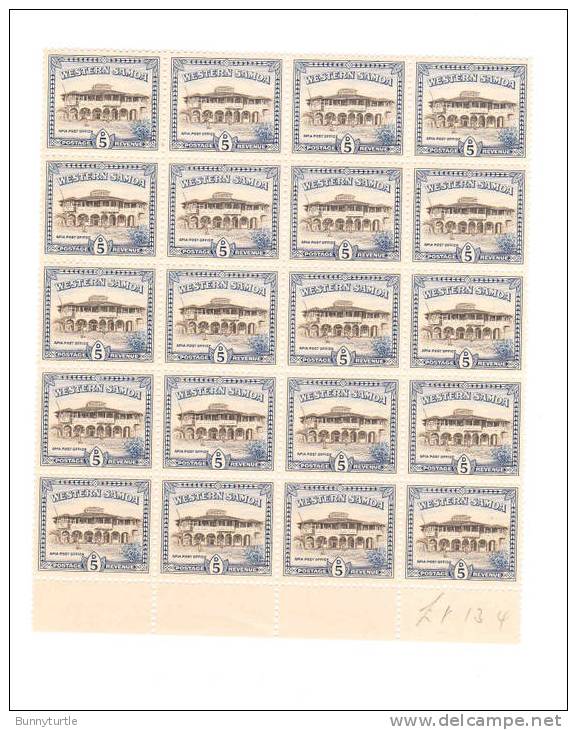 Samoa 1944-49 Apia Post Office 5p Blk Of 20 MNH - Samoa