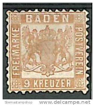 GERMANY BADEN - 1862 COAT OF ARMS 9k Brown - V1304 - Postfris