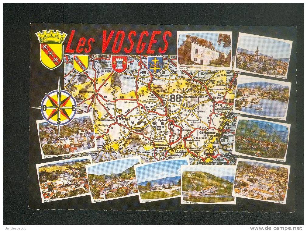 CPSM - Les Vosges (88) - Multivues Carte Routière Département ( Vue Aérienne Martigny Thillot Ventron Remiremont ..SOFER - Sannois