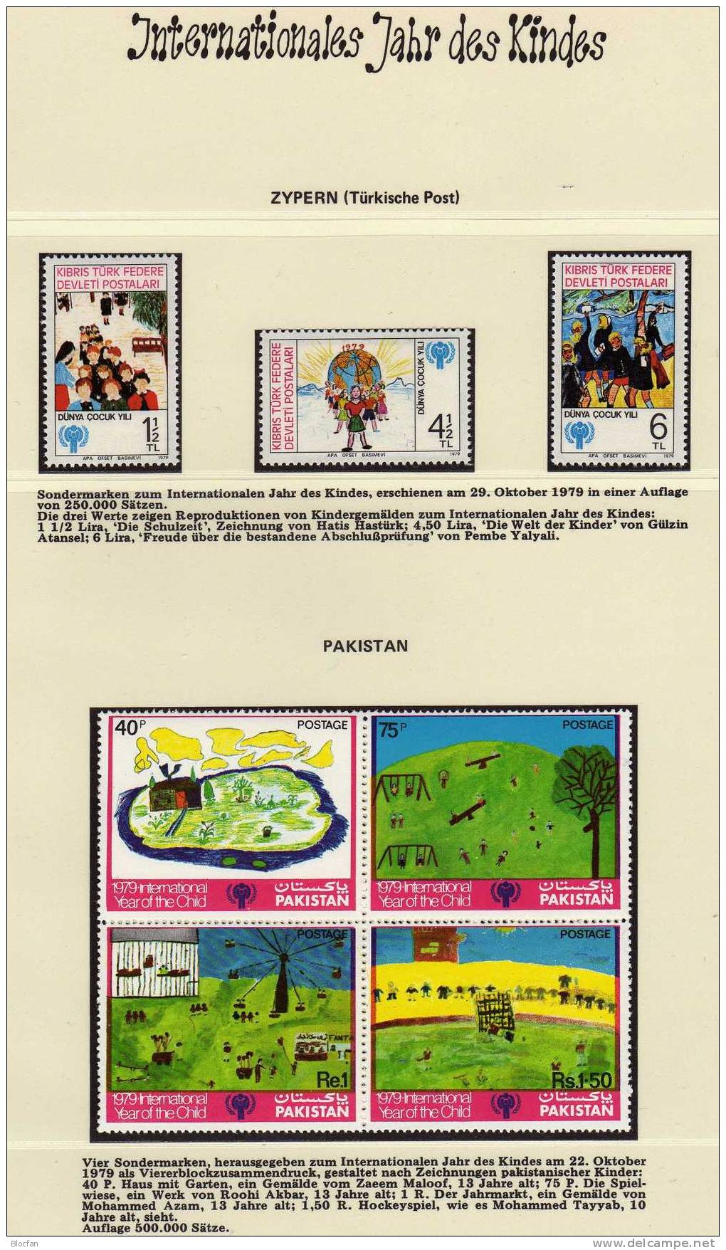 Jahr Des Kindes 1979 Bilder Pakistan 496/9 4-Block Türkisch-Zypern 77/79 ** 5€ Gemälde UNESCO Art Children Set Of Cyprus - Cartas & Documentos