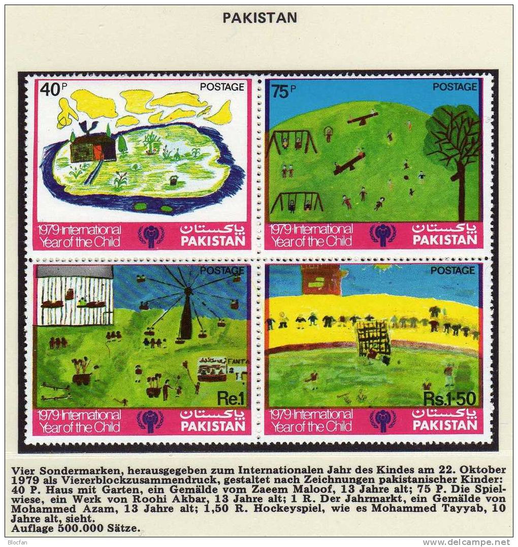 Jahr Des Kindes 1979 Bilder Pakistan 496/9 4-Block Türkisch-Zypern 77/79 ** 5€ Gemälde UNESCO Art Children Set Of Cyprus - Brieven En Documenten