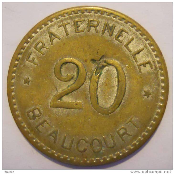 Beaucourt 90 Fraternelle 20 Centimes Elie 15.2 - Monetary / Of Necessity