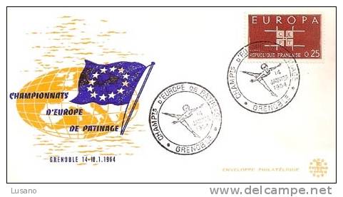 Cachet à Date Grand Format Championnats D'Europe De Patinage Grenoble Janvier 1964 - Kunstschaatsen