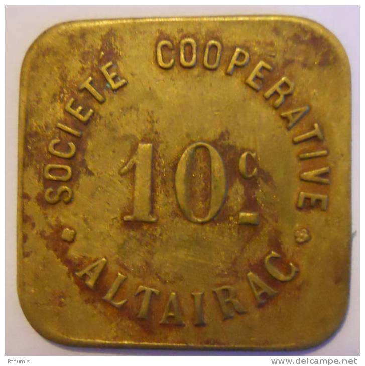 Colonies Algérie Société Coopérative Altairac 10 Centimes - Monetary / Of Necessity