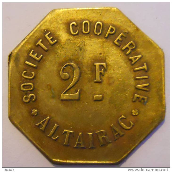 Colonies Algérie Société Coopérative Altairac 2 Francs - Monetary / Of Necessity