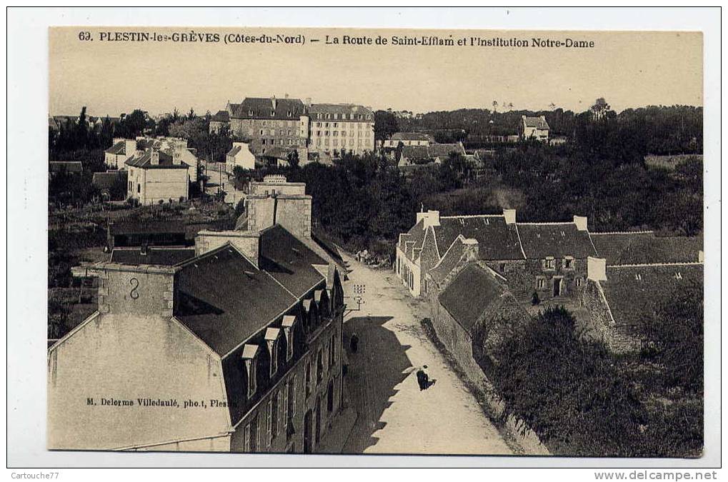 K14 - PLESTIN-les-GREVES -  La Route De Saint-Efflam Et L'Instituttion Notre-Dame - Plestin-les-Greves