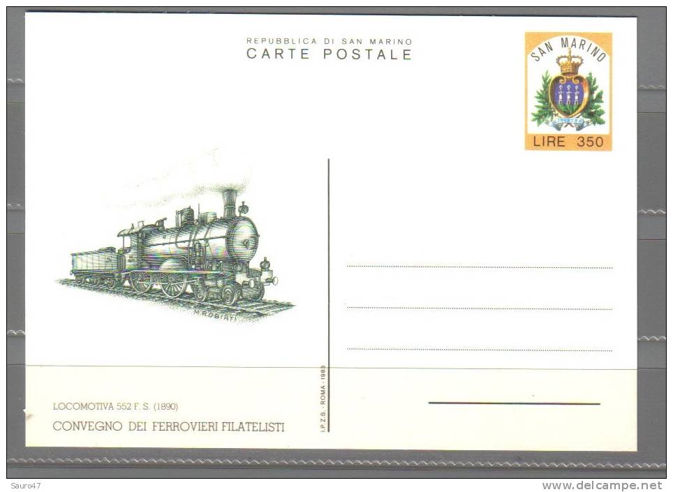 K019  Rep. San Marino - Cartolina Postale,  Locomotiva Conv. Ferrovieri - Nuovo *** - Interi Postali