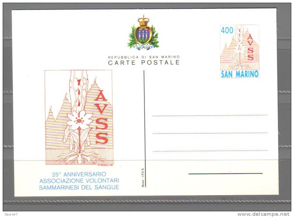 K022 Rep. San Marino - Cartolina Postale,  25° Ass. Volontari Sangue - Nuovo *** - Entiers Postaux