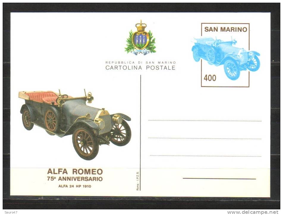 K023  Rep. San Marino - Cartolina Postale,  75° Alfa Romeo - Nuovo *** - Interi Postali