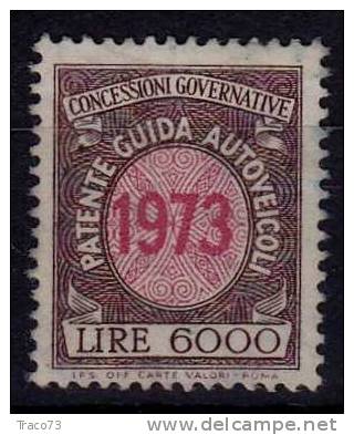 1973 - MARCA PER PATENTE DI GUIDA - Lire 6.000 - Revenue Stamps