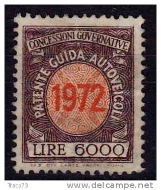 1972 - MARCA PER PATENTE DI GUIDA - Lire 6.000 - Steuermarken