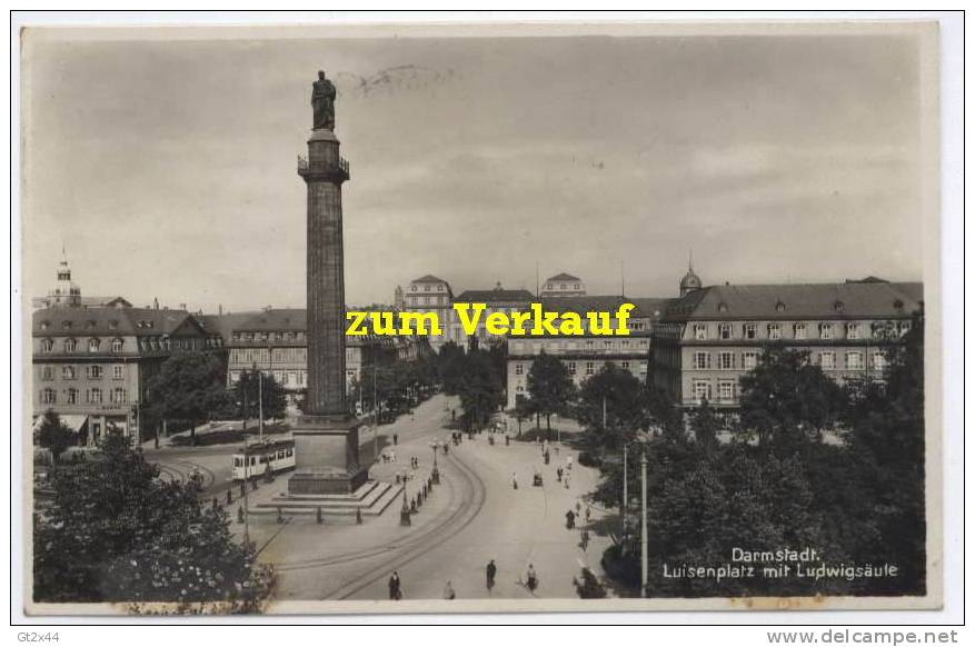 Darmstadt, Luisenplatz Mit Ludwigsäule, Mit Straßenbahn - Triebwagen 31 - Darmstadt