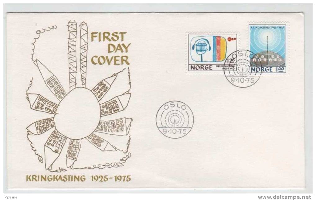 Norway FDC Norwegian Radio Broadcastning 50th. Anniversary 9-10-1975 With Cachet - FDC