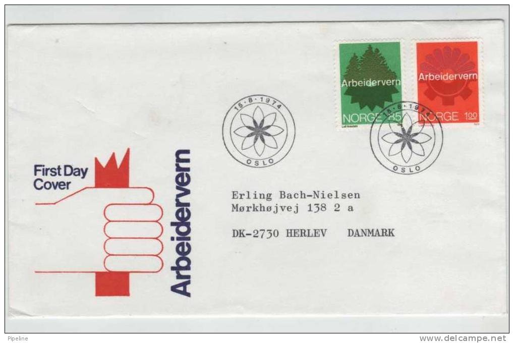 Norway FDC Arbeider Vern 15-8-1974 With Cachet Sent To Denmark - FDC