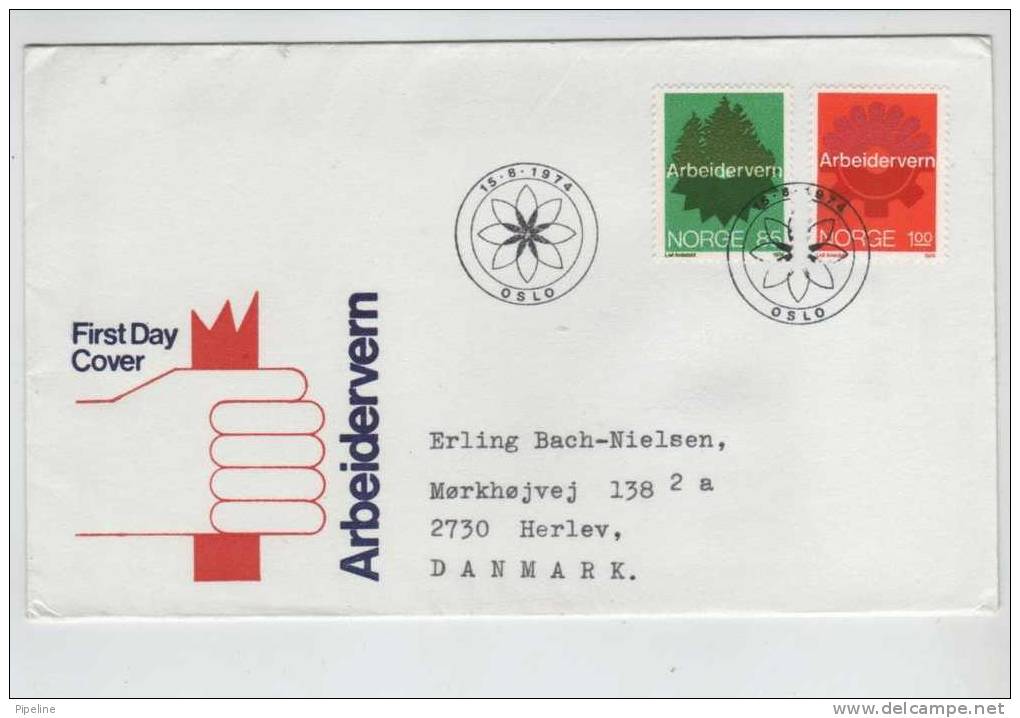 Norway FDC Arbeider Vern 15-8-1974 With Cachet Sent To Denmark - FDC