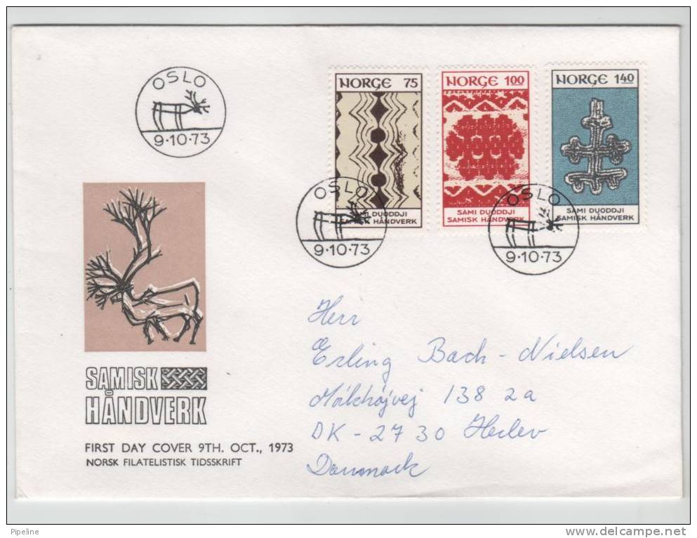 Norway FDC Sami Handicraft Complete With Cachet 9-10-1973 Sent To Denmark - FDC