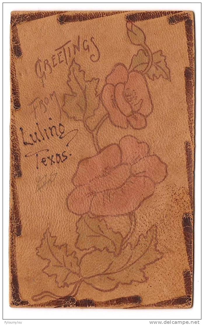 Magnifique Carte Postale En Cuir Avec Dessin Fleurs - Greetings From Luling Texas De 1907 - Other & Unclassified