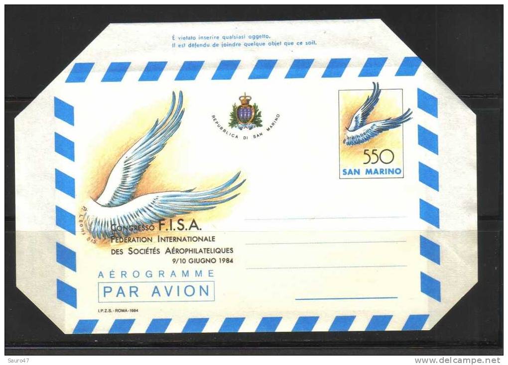 K032 Rep. S. Marino 1984 - Aerogramma, Congresso FISA - Nuovo *** - Entiers Postaux