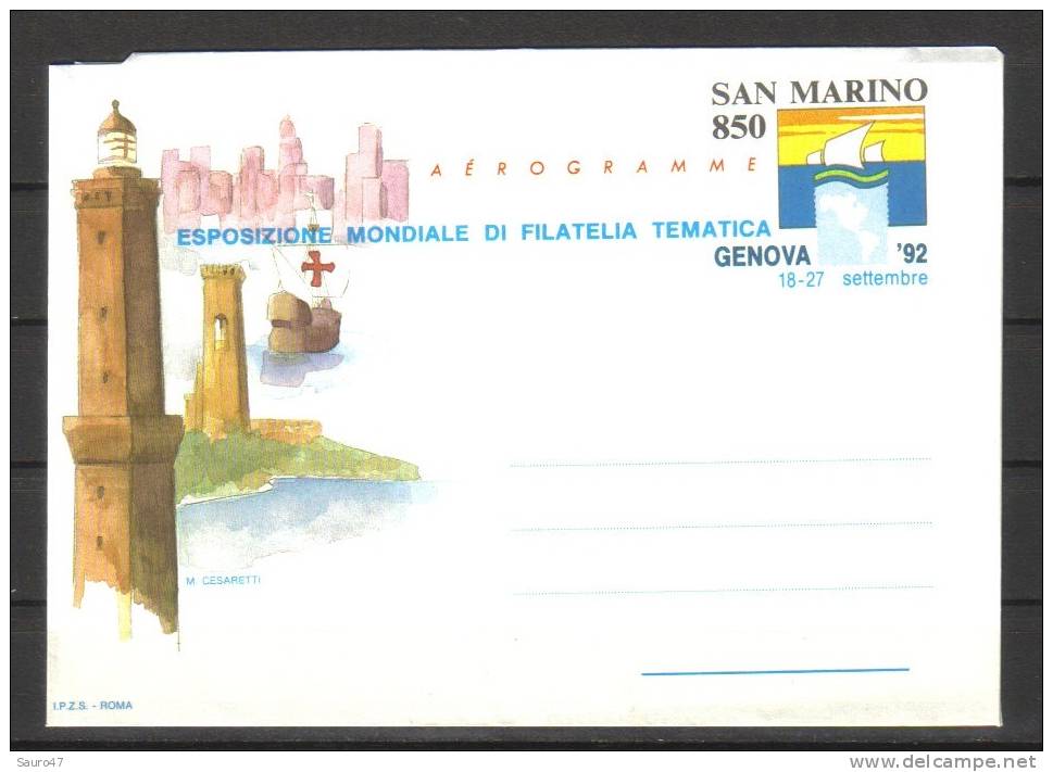 K035 Rep. S. Marino 1992 - Aerogramma, Genova 92 - Nuovo *** - Entiers Postaux