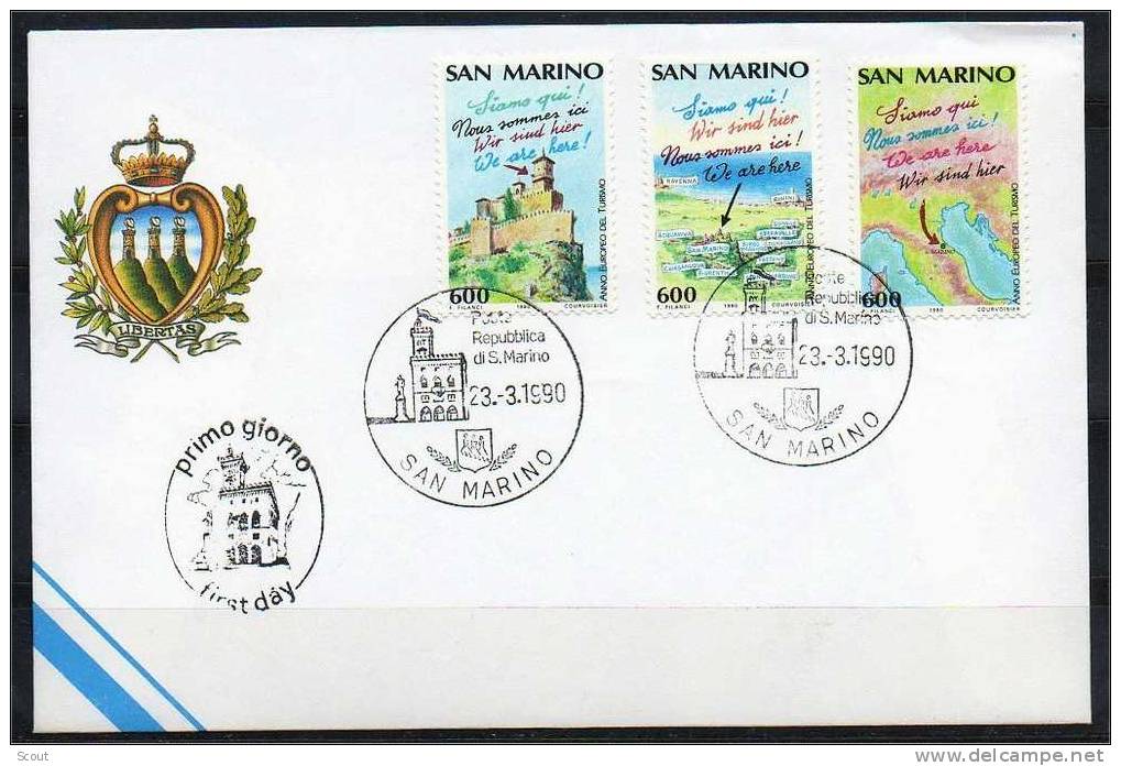 SAN MARINO - SAINT MARIN - 1990 - ANNO EUROPEO DEL TURISMO  - FDC - Brieven En Documenten