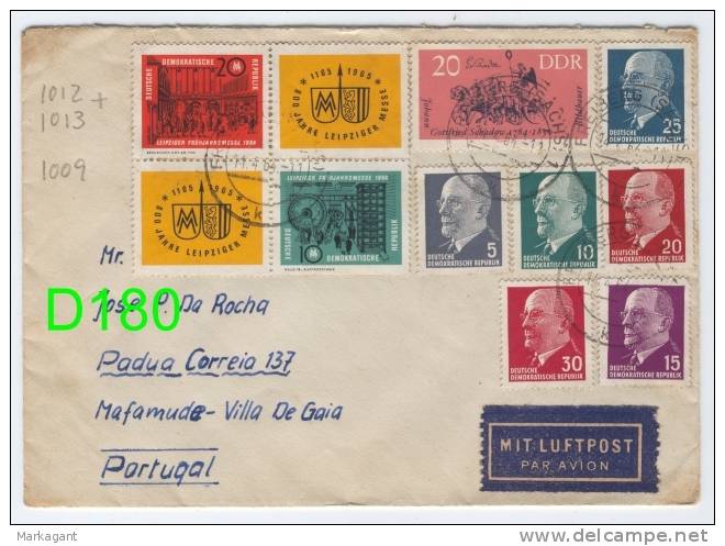 DDR Leipziger Messe 1964 Mi. 1012+1013 - Used Freiberg To Portugal 1964 - Caixa # 8 - Lettres & Documents