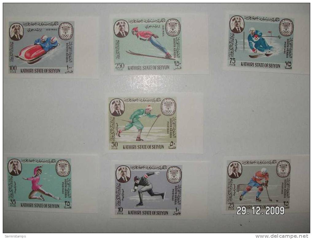 Aden Kathiri Seiyun, Olympic Games Grenoble, IMPERFORATED, 7 Stamps- Scarce Issue-MNH- SKRILL  PAY ONLY - Winter 1968: Grenoble