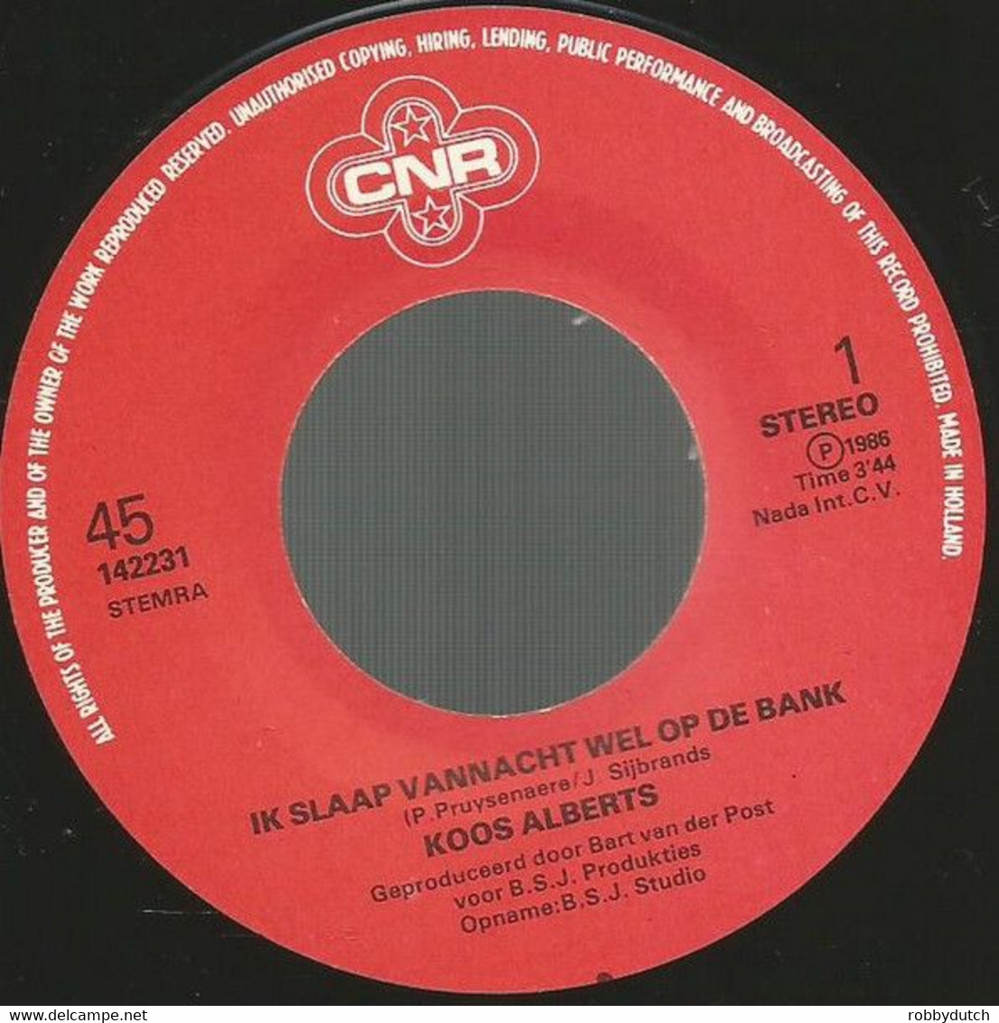 * 7" *  KOOS ALBERTS - IK SLAAP VANNACHT WEL OP DE BANK - Other - Dutch Music