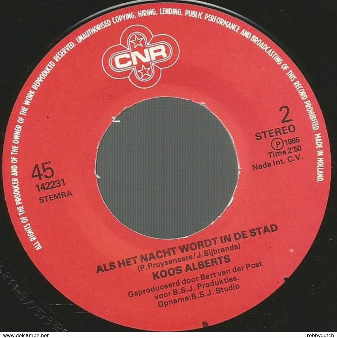 * 7" *  KOOS ALBERTS - IK SLAAP VANNACHT WEL OP DE BANK - Other - Dutch Music