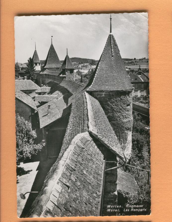 H976 Murten Morat Ringmauer, Les Remparts, La Tour.Cachet Basel 1956vers Odiham England.Photoglob 5701 - Morat