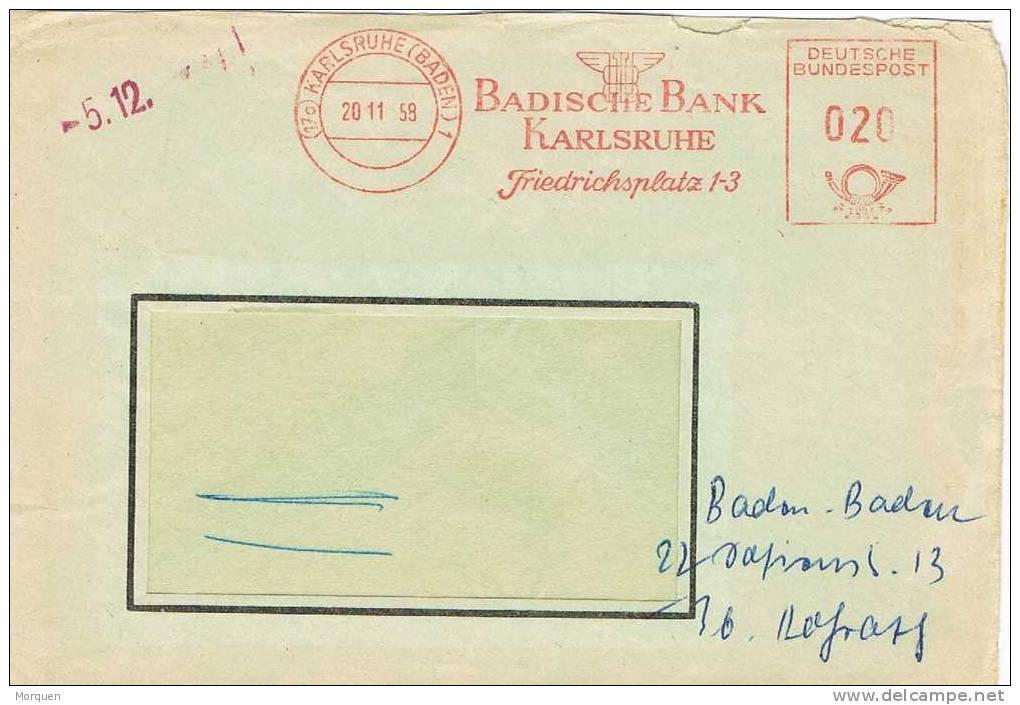 Carta KARLSRUHE 1959. Franqueo Mecanico Badische Bank - Brieven En Documenten