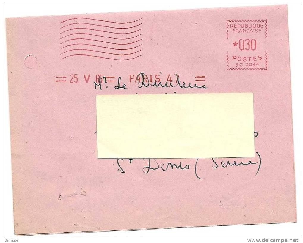 EMA Rouge Sur Pli Etoile 030 SC 2044  De 1966.8 Barres En Vague Oblittération Mécanique. - Used Stamps