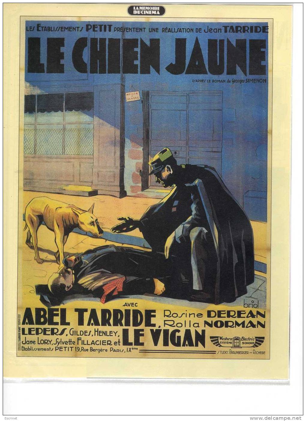 Affiche 21 / 27 Cm - Le Chien Jaune - Publicité Cinématographique