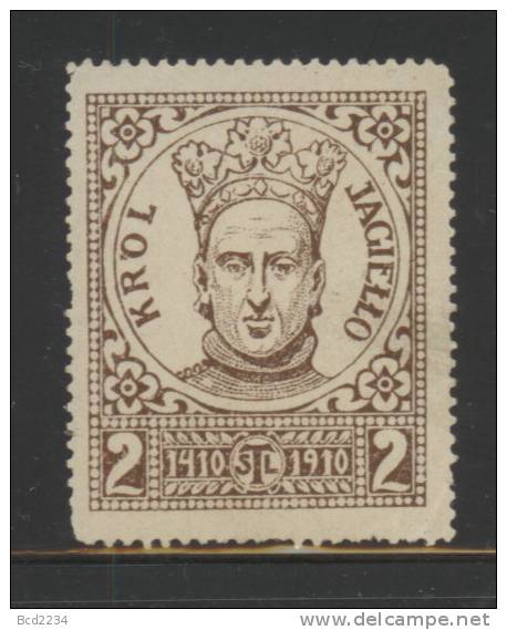 POLAND 1910 KING JAGIELLO BROWN (VAL 2) POSTER STAMP 400TH ANNIV BATTLE OF GRUNEWALD RARE - Fiscales