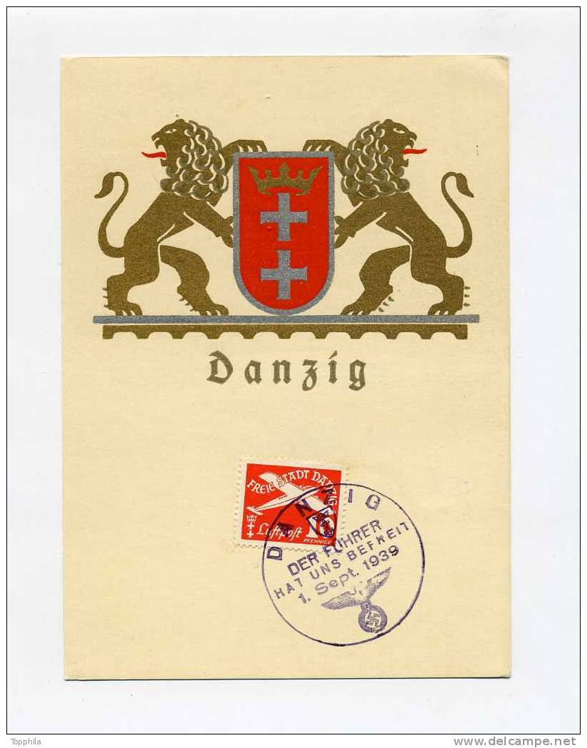 1.9.1939 Danzig Farbige Sonderkarte Zur Wiedereingliederung - Storia Postale