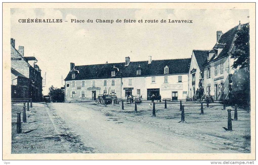 CPA - 23 - CHENERAILLES - Place Du Champ De Foire Et Route De Lavaveix - 988 - Chenerailles