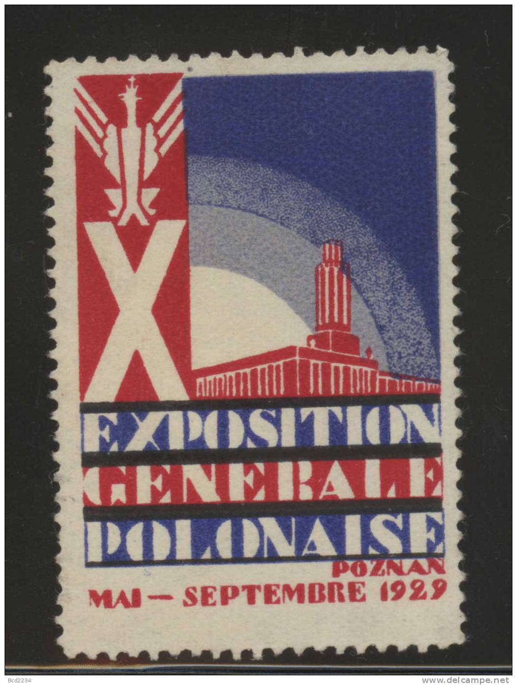 POLAND 1929 POZNAN EXHIBITION TRADE FAIR POSTER STAMP TYPE 5 FRENCH WRITING NO GUM - Fiscale Zegels