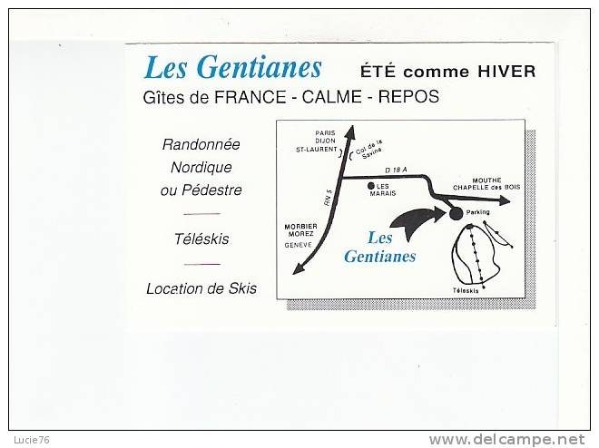 CARTE PUBLICITE    -  GITE  De FRANCE  -   LES GENTIANES  -   MORBIER    39 - Miniaturflaschen
