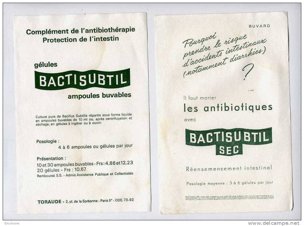 3 Buvards BACTISUBTIL - Produits Pharmaceutiques