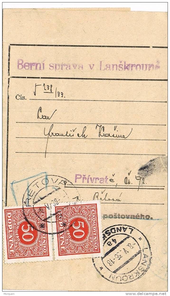 Tarjeta Administracion LANDKROUN (Checoslovaquia) 1936. TAXE. Tasada - Postage Due