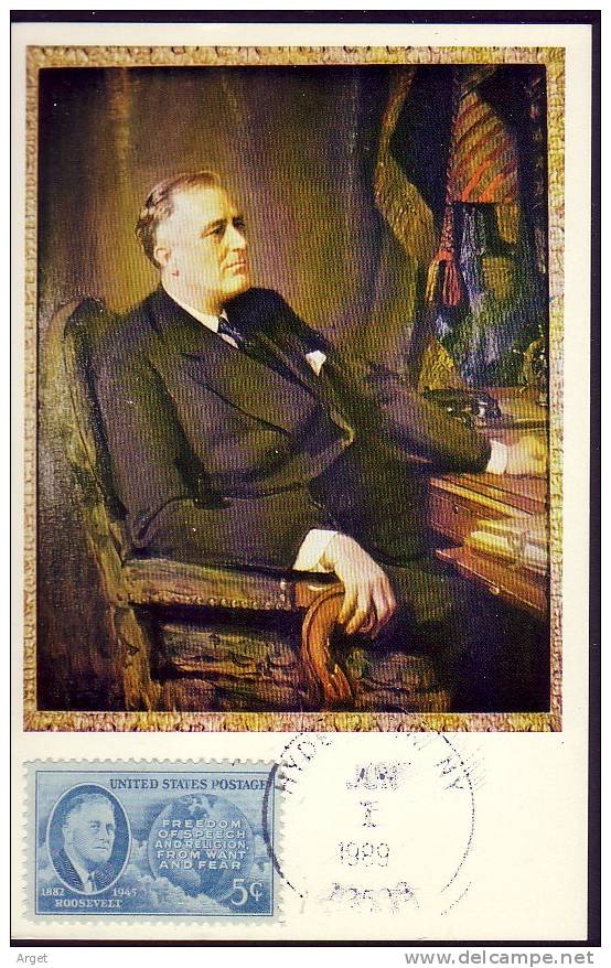 Carte Maximum ETATS-UNIS N° Yvert 485 (Roosevelt) Obl  1.6.89 (Portrait Par Frank Salisbury) - Cartes-Maximum (CM)