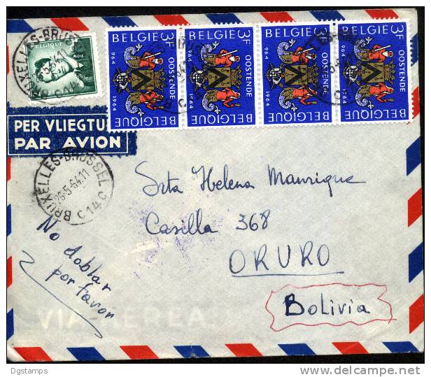 Bélgica 1964 Yv1285 X4 Sobre Circulado A Bolivia. Milenario De La Villa Ostende. Escudo De Armas - Omslagen