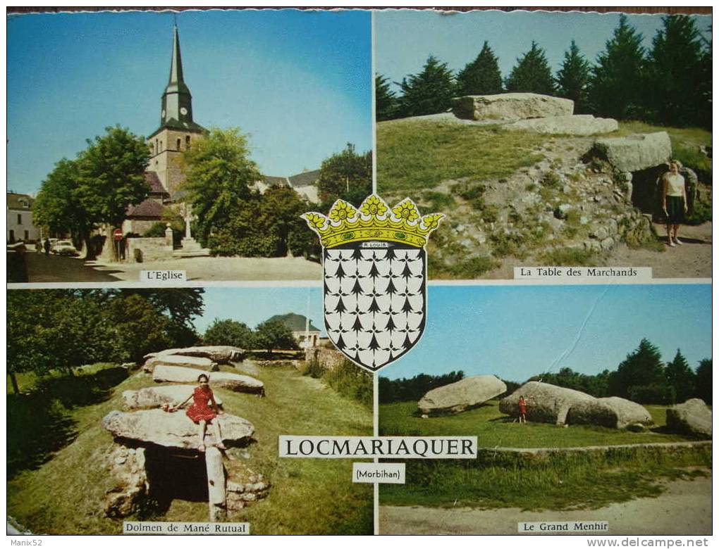 56 - LOCMARIAQUER - Dolmen De Mané Rutual, Le Grand Menhir... Multivues Avec Blason. (CPSM) - Locmariaquer