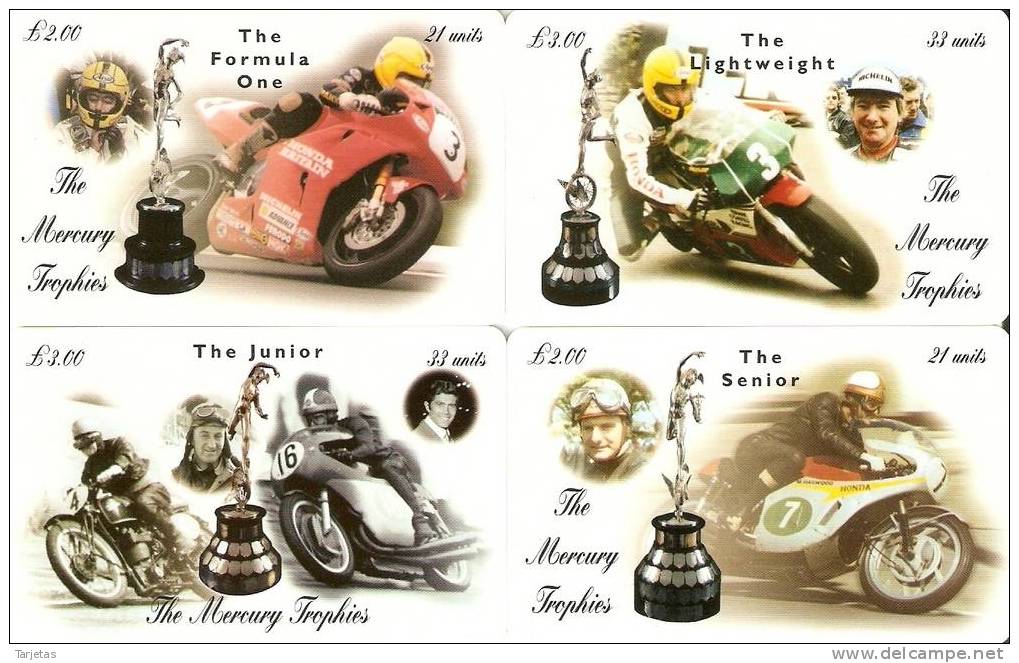 MAN-145 A 148 TARJETAS DE LA ISLA DE MAN DE THE MERCURY TROPHIES (MOTO) NUEVAS-MINT - Motos