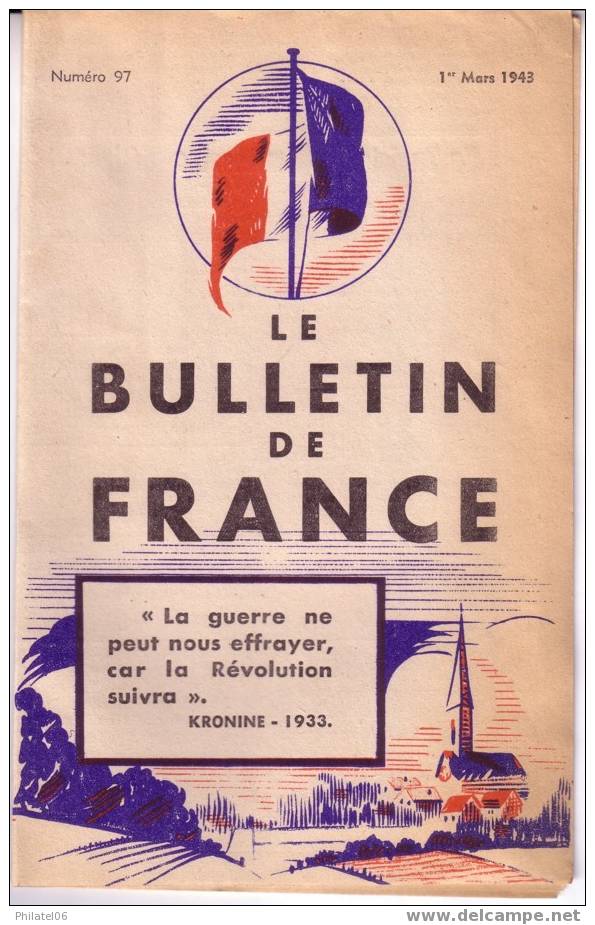 LE BULLETIN DE FRANCE  MARS 1943   JOURNAL ULTRA COLLABORATIONNISTE - 1900 - 1949