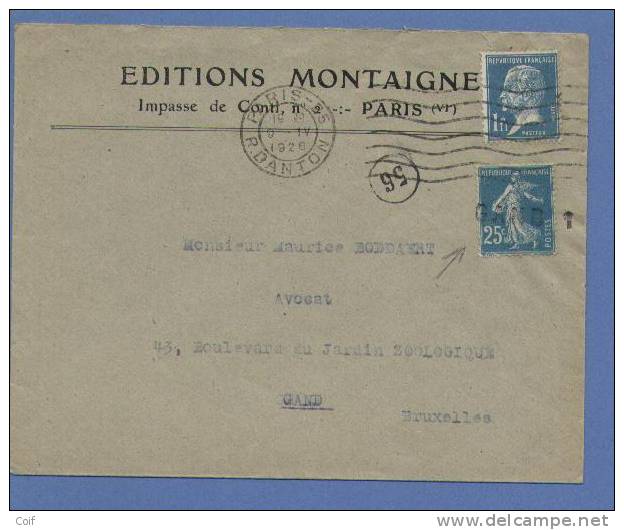 140+179 (France) Op Brief Met Stempel PARIS, Een Zegel Ontwaard Bij Aankomst Met Naamstempel (griffe) GAND 1 - Linear Postmarks