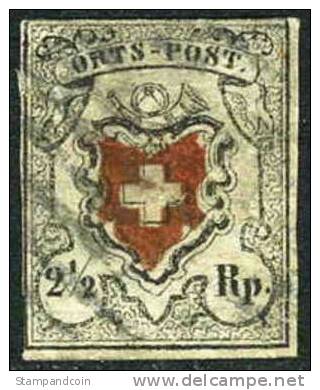 Switzerland #1 Used 2-1/2r Imperf From 1850 - 1843-1852 Federal & Cantonal Stamps