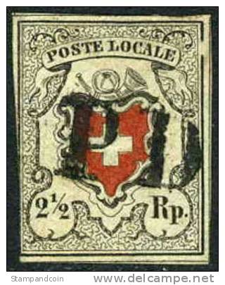 Switzerland #2 Used 2-1/2r Imperf From 1850 W/break In Frame Line - 1843-1852 Federale & Kantonnale Postzegels